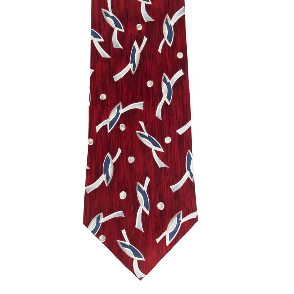 Stafford Men Tie‎ Red Geometric Abstract Silk Italian Fabric Rockabilly 57x4